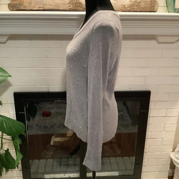 #314 Talbots Petites Gray Zip Front Cardigan Silver Ball Detail Size Medium Pet - Picture 4 of 7